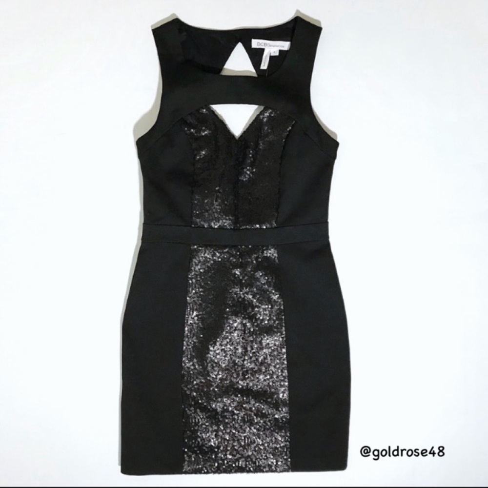 BCBGeneration black sequin cutout bodycon dress XGN61A87